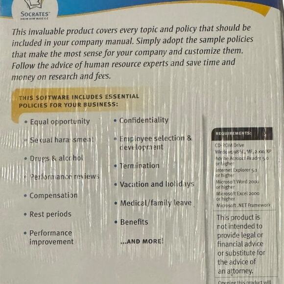 Socrates Business Software Employee Policies & Manuals Made E-Z New Sealed - Picture 3 of 3